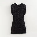 Women Clothing round Neck Solid Color Sequ Decorative Velvet Dress