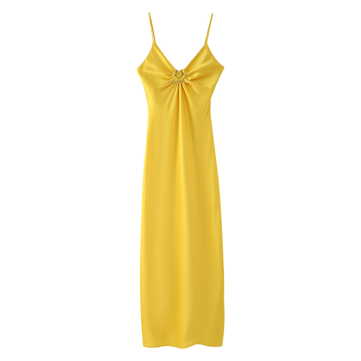 Women Clothing Long Hollow Out Cutout Decorative Satin Sling Dress