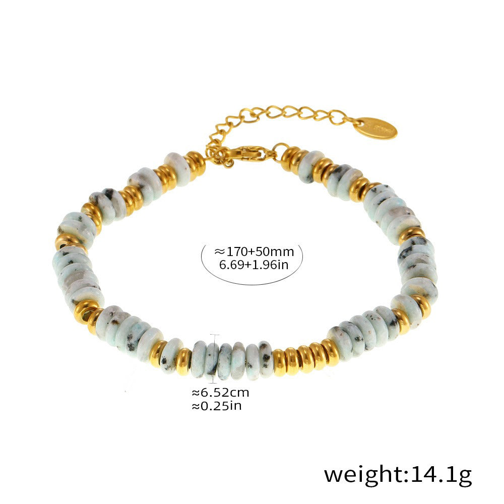 18K gold round beads with gemstone design high-end bracelet