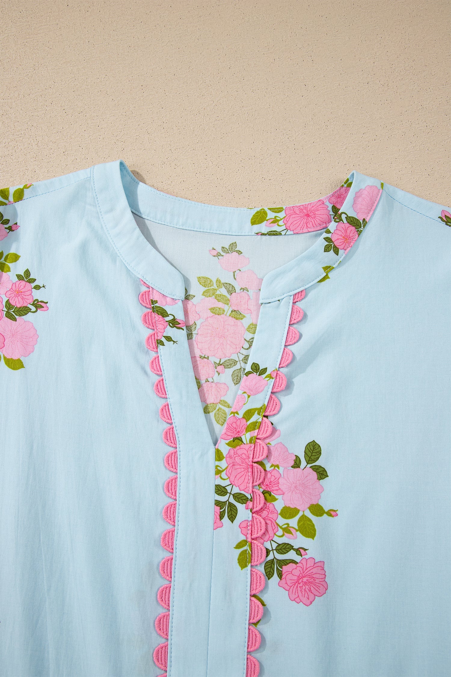 Light Blue Floral Notched Neck Flutter Sleeve Maxi Dress - Image 4