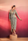 Multicolor Tasar Silk Printed Co-ord Set with Collared Blouse