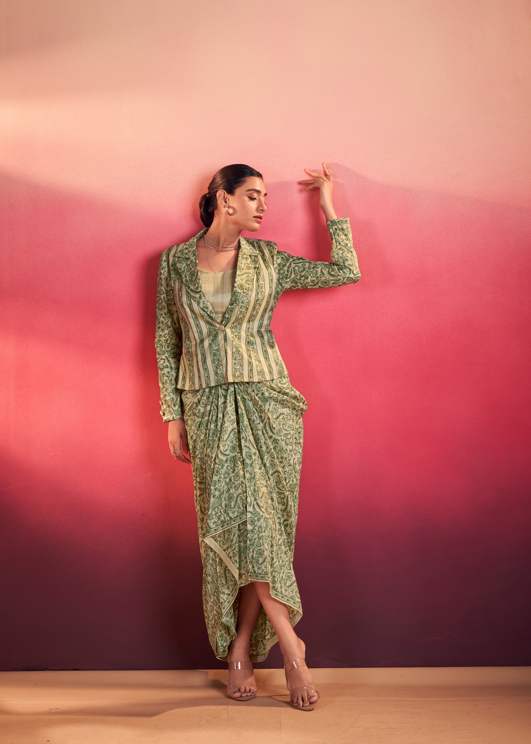 Multicolor Tasar Silk Printed Blouse and Stylish Bottom Co-ord