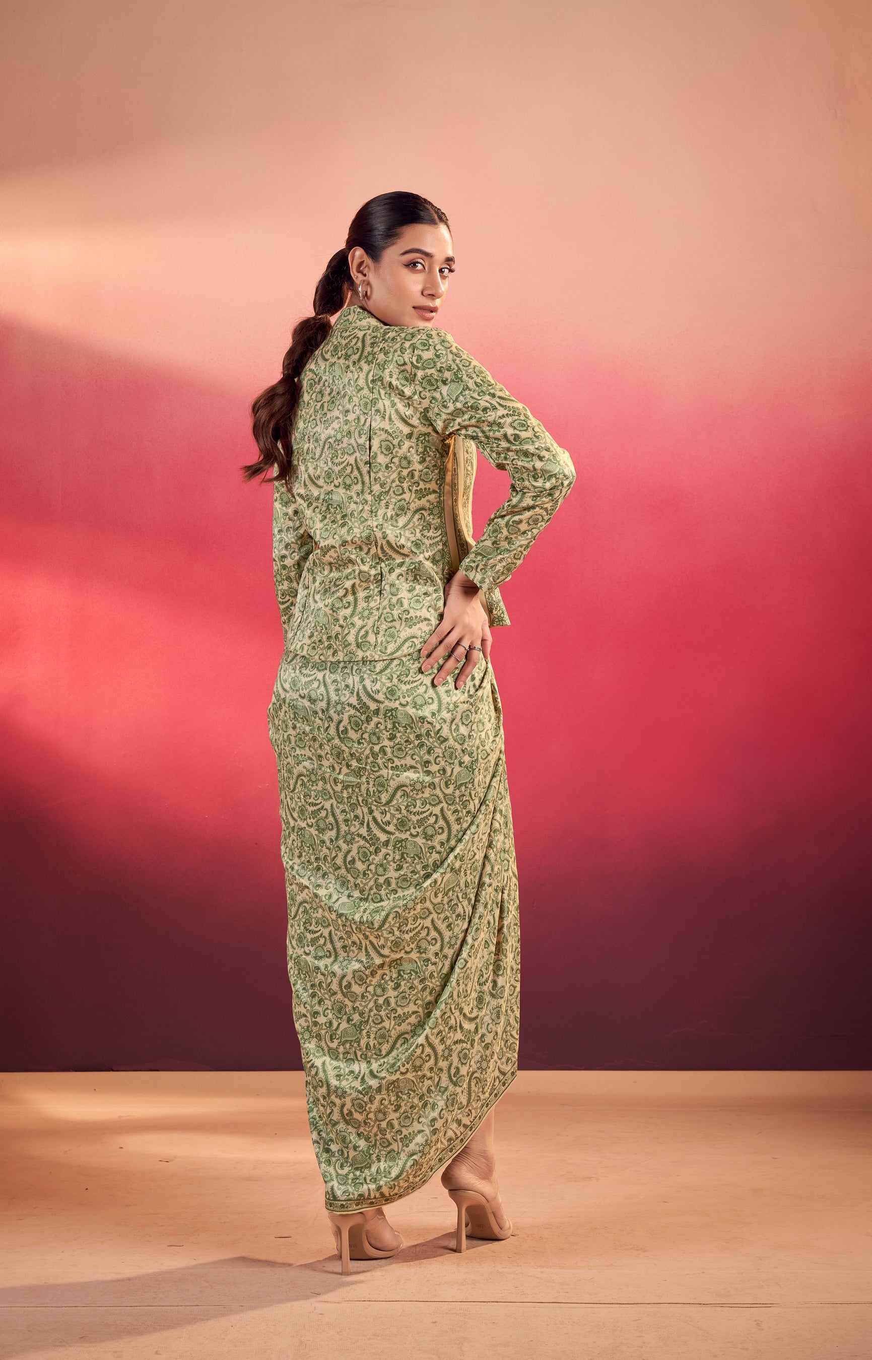 Multicolor Tasar Silk Printed Blouse and Stylish Bottom Co-ord