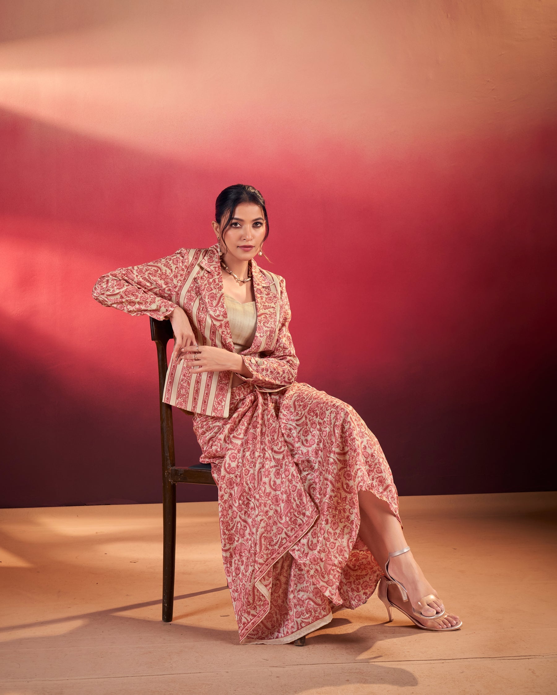 Multicolor Tasar Silk Printed Blouse and Chic Layer Co-ord Set