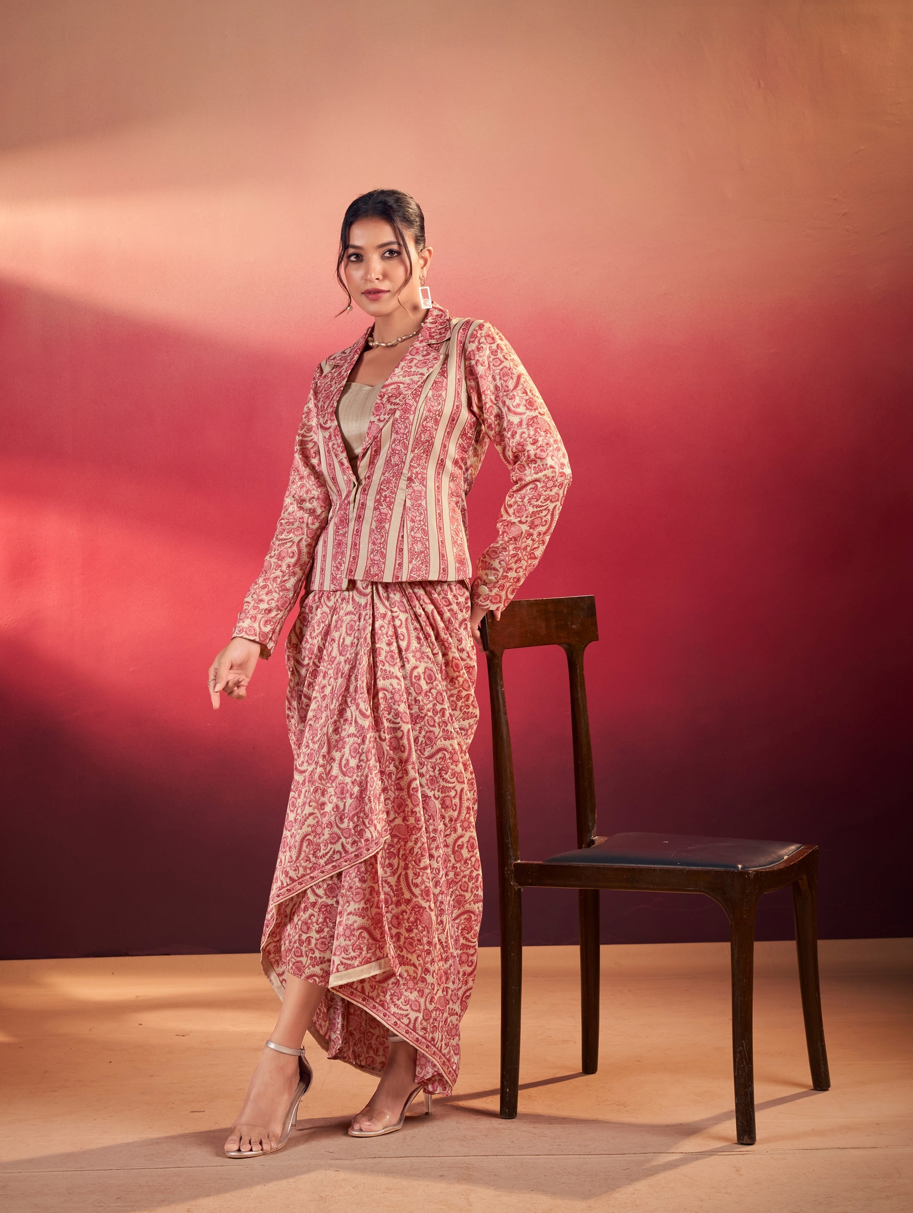 Multicolor Tasar Silk Printed Blouse and Chic Layer Co-ord Set