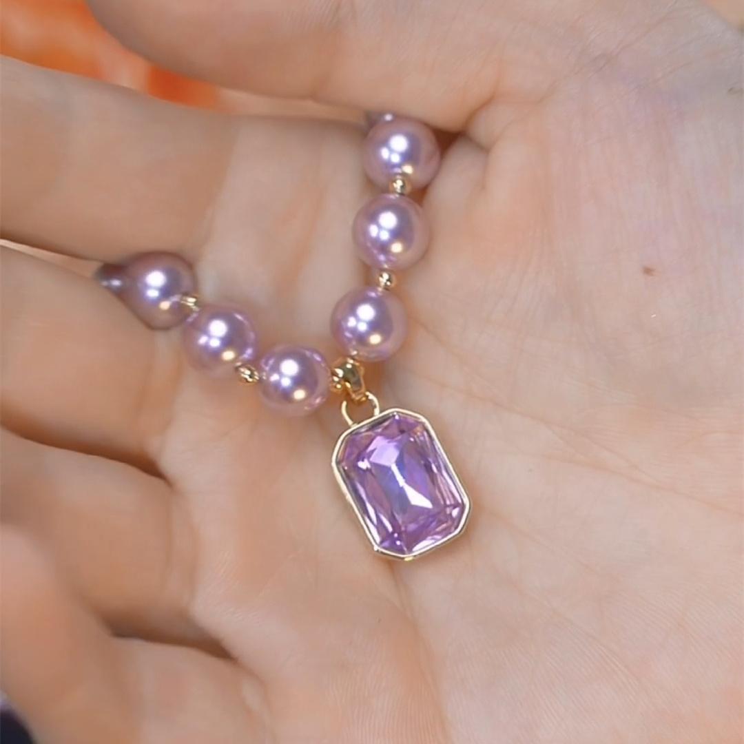 Light-luxury Purple Beaded Square Pendant Sweater Chain