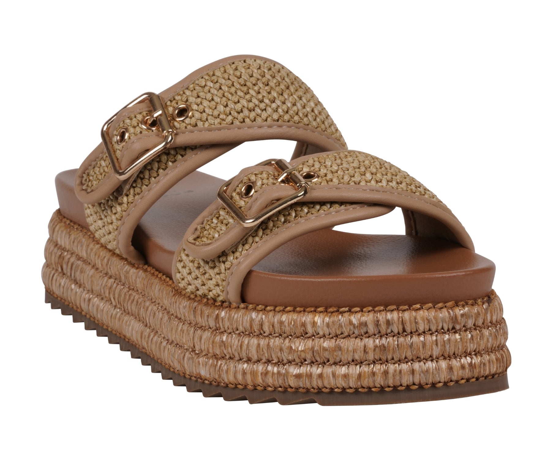 Lorena Natural Woven Double Band Slide Platform Sandals
