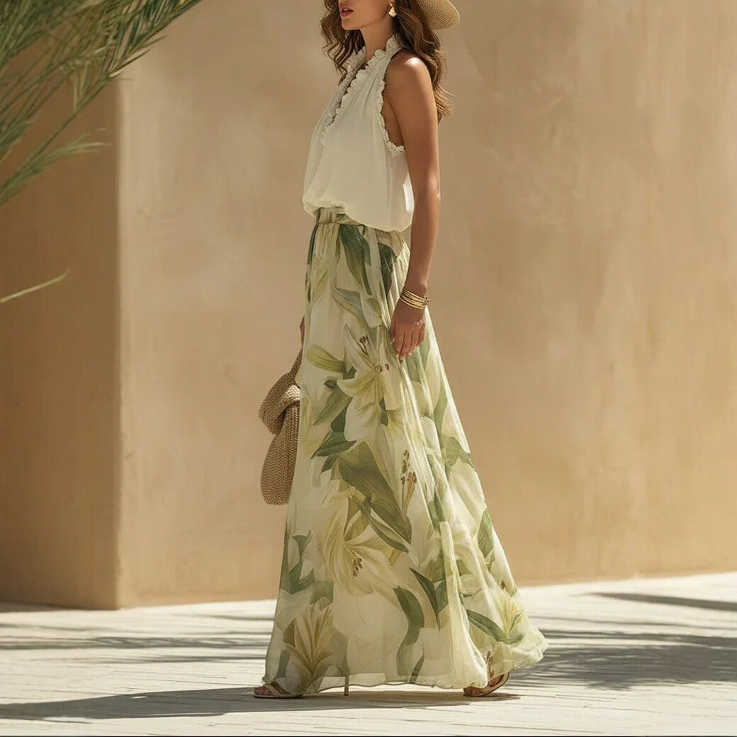 Floral Print Sleeveless V-Neck Maxi Dress with Ruffle Trim - Image 5