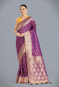 Purple Banarasi Silk wedding saree with traditional gold zari woven detailing