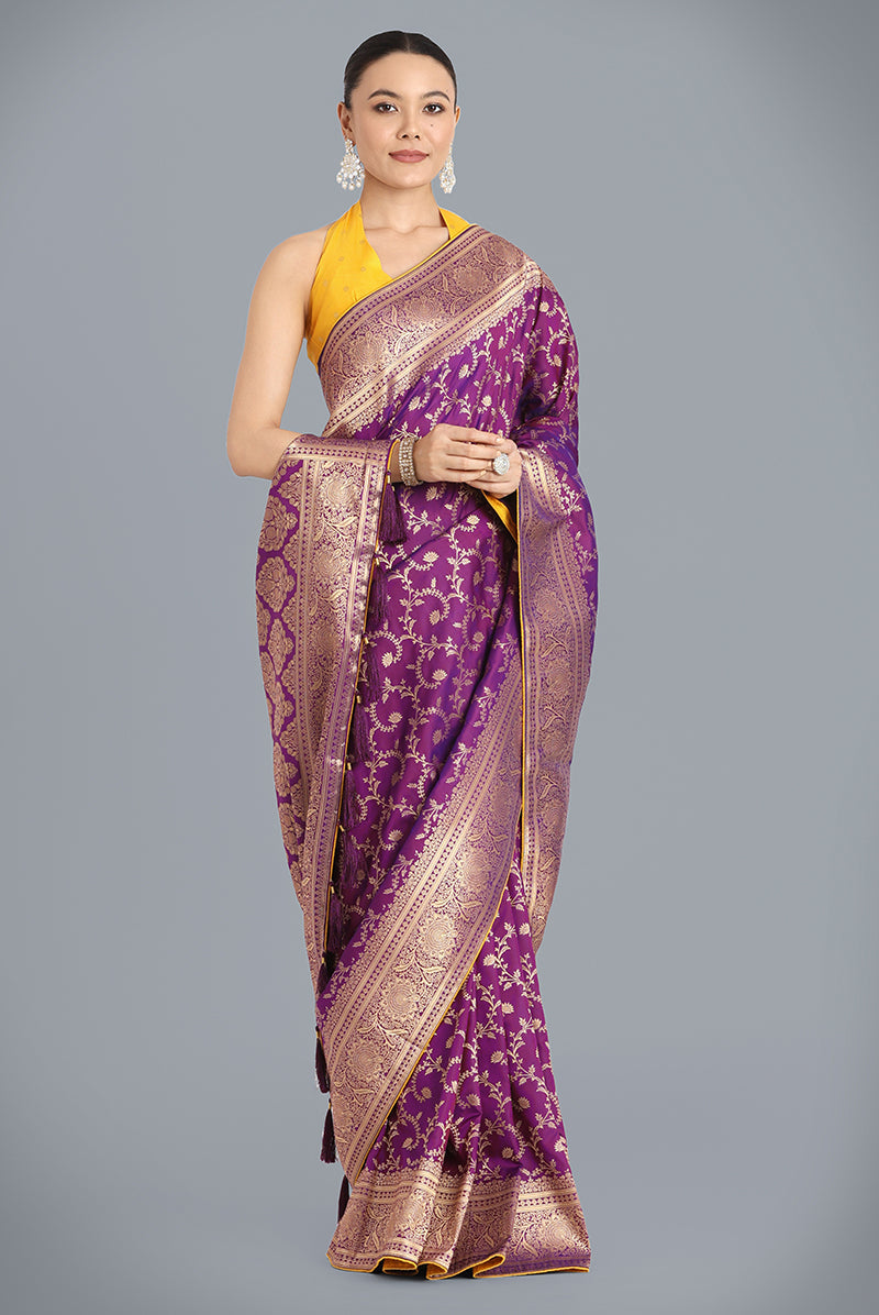 Purple Banarasi Silk Wedding Saree with Traditional Zari Weave