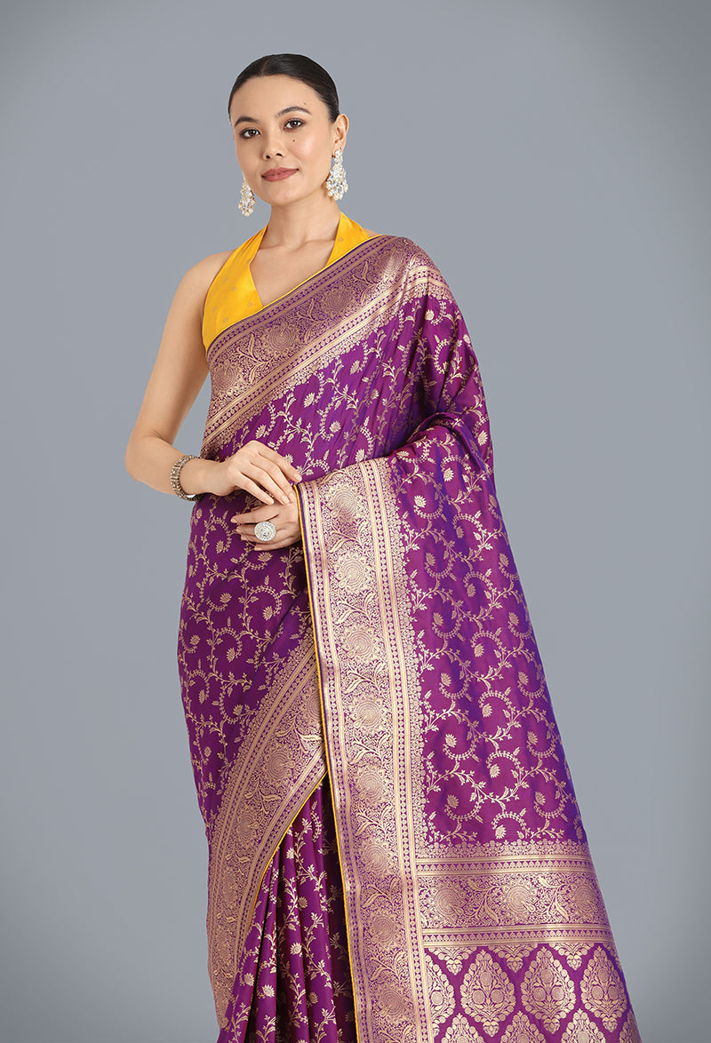 Purple Banarasi Silk Wedding Saree with Traditional Zari Weave