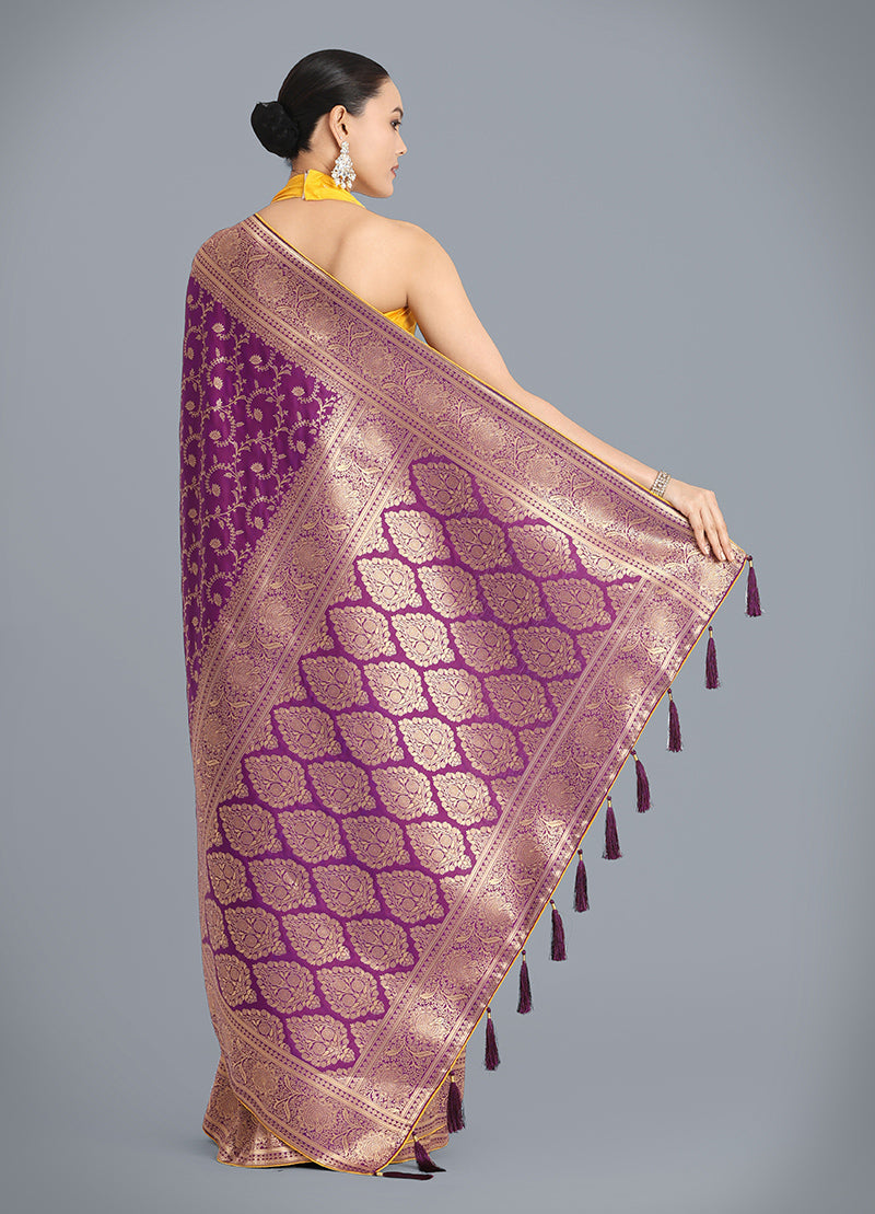 Purple Banarasi Silk Wedding Saree with Traditional Zari Weave