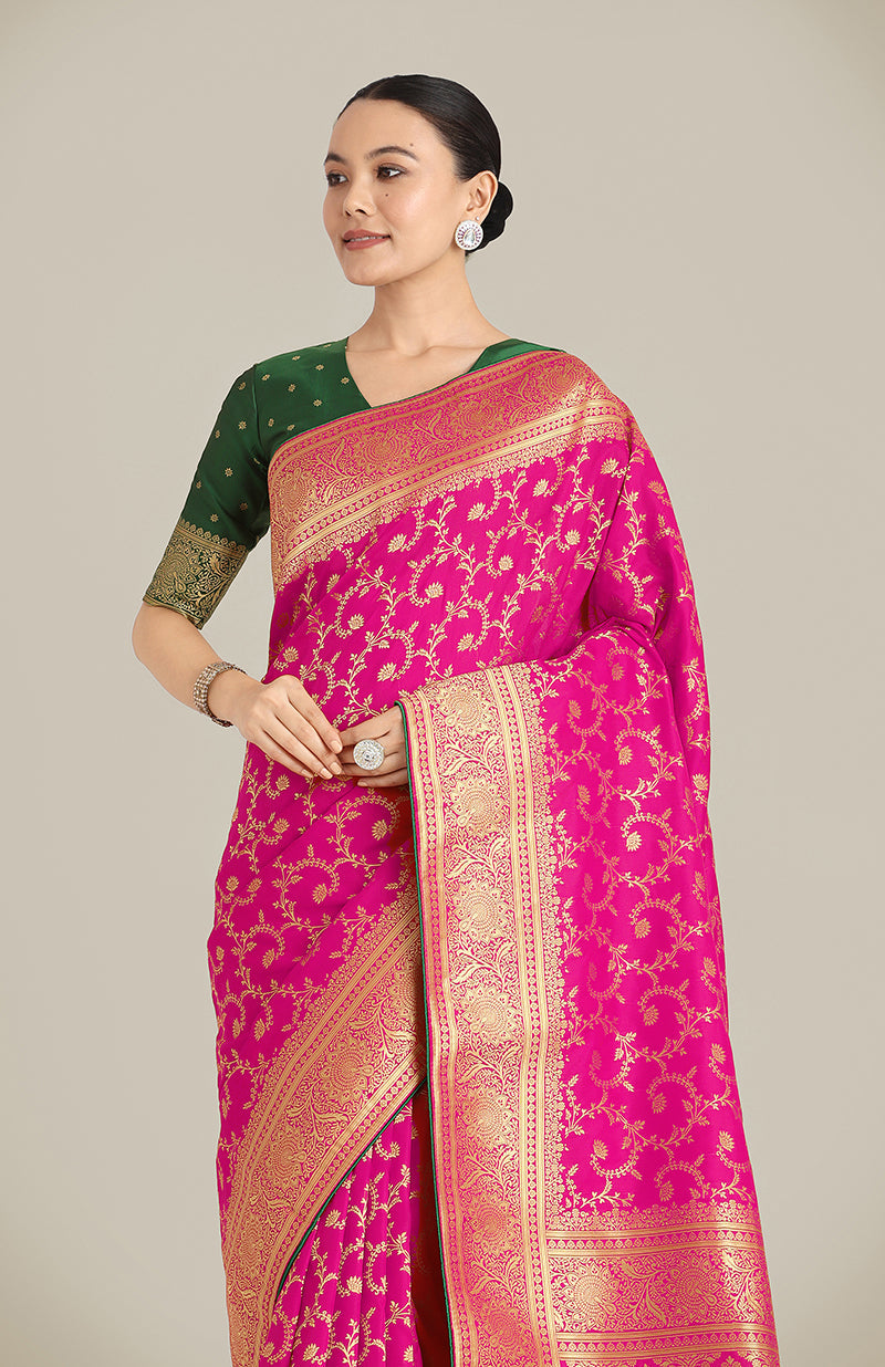 Rani Pink Banarasi Silk Wedding Saree with Zari Woven Pattern