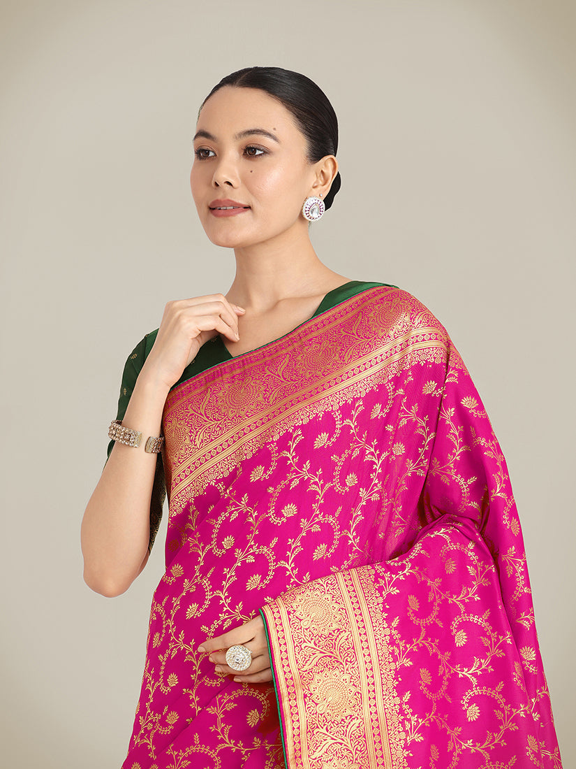 Rani Pink Banarasi Silk Wedding Saree with Zari Woven Pattern
