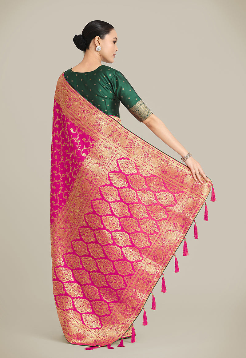 Rani Pink Banarasi Silk Wedding Saree with Zari Woven Pattern