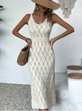 Spring Summer Sexy Hollow Out Cutout out See through Vacation Solid Color Backless Knitted Dress for Women