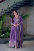 Lavender shimmer silk Anarkali gown with detailed embroidery and sequins work and matching dupatta