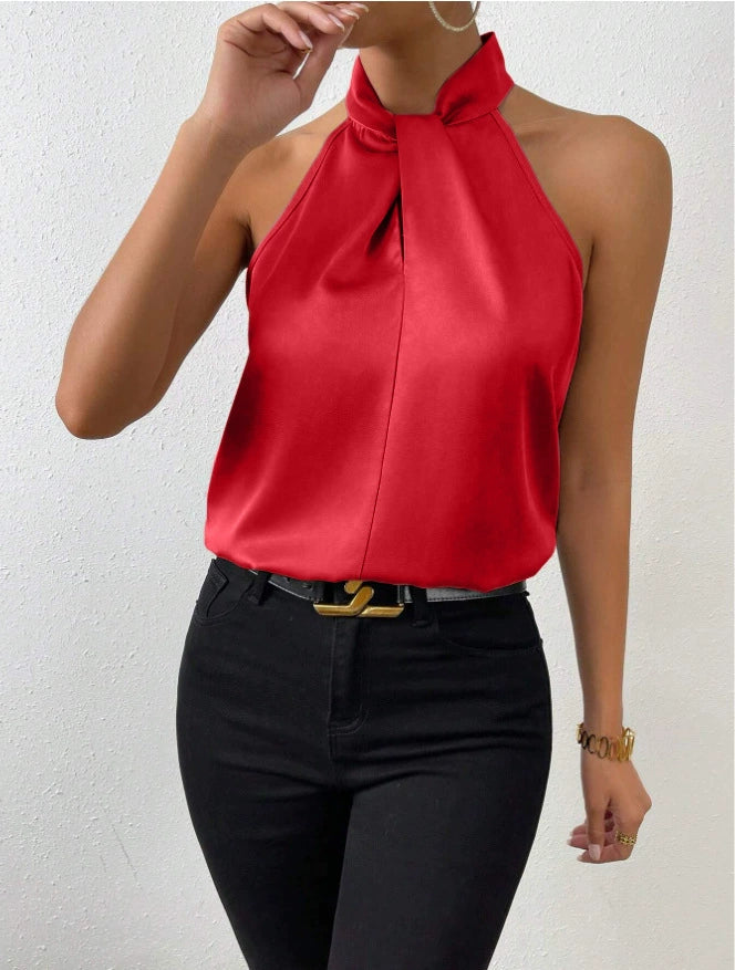 Summer Women Clothing Satin Halter Sleeveless Vest Satin Artificial Silk Top