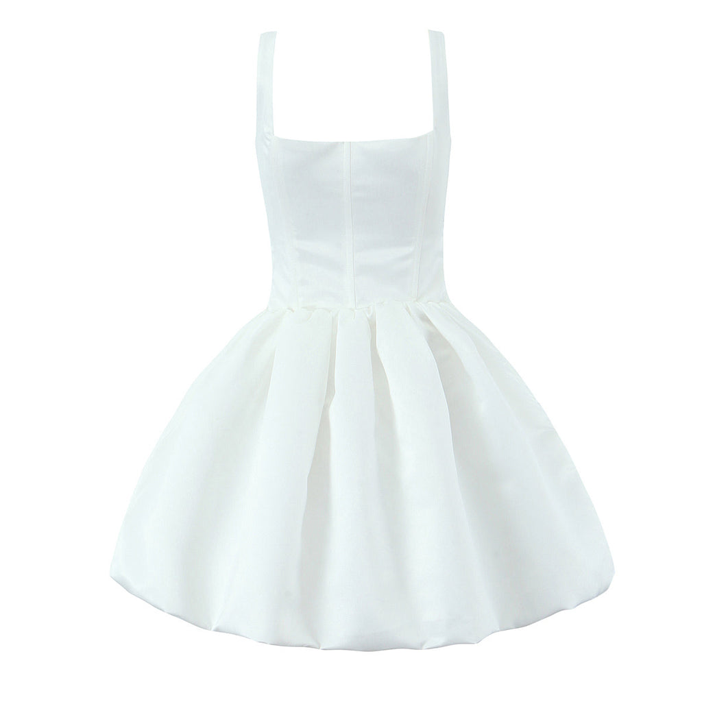 Sexy Square Collar Boning Corset Waist Plastic High Waist Big Swing puffy dress Short Dress