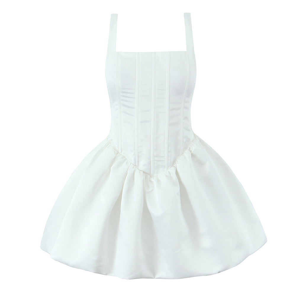 Sexy Square Collar Boning Corset Waist Plastic High Waist Big Swing puffy dress Short Dress