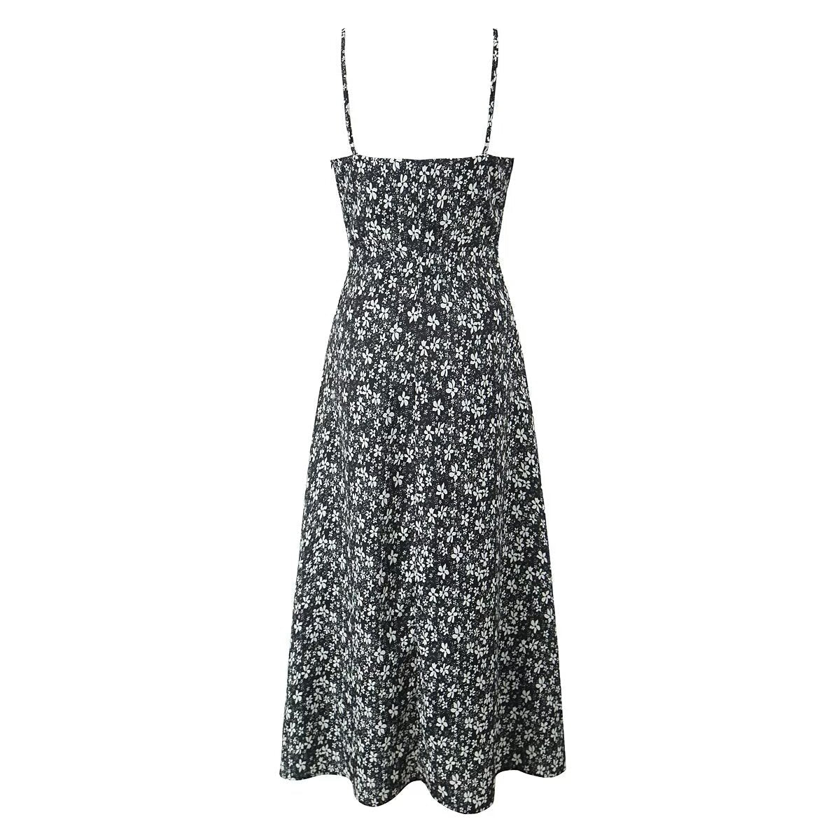 Sexy Deep V Plunge neck Maxi Dress Women Spring Vintage Floral Sling Dress