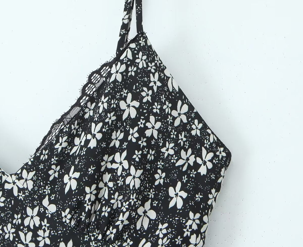 Sexy Deep V Plunge neck Maxi Dress Women Spring Vintage Floral Sling Dress