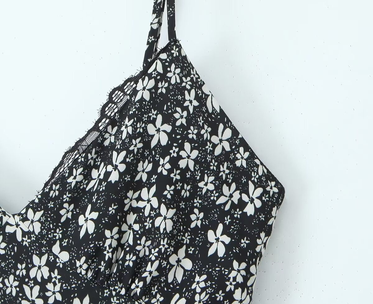 Sexy Deep V Plunge neck Maxi Dress Women Spring Vintage Floral Sling Dress