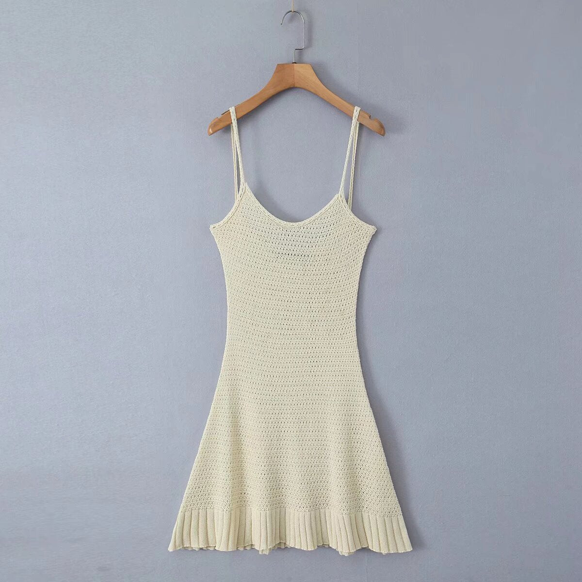 Spring Summer Backless Slim Fit Figure Flattering Sexy Cutout Knitted Sling Short Dress