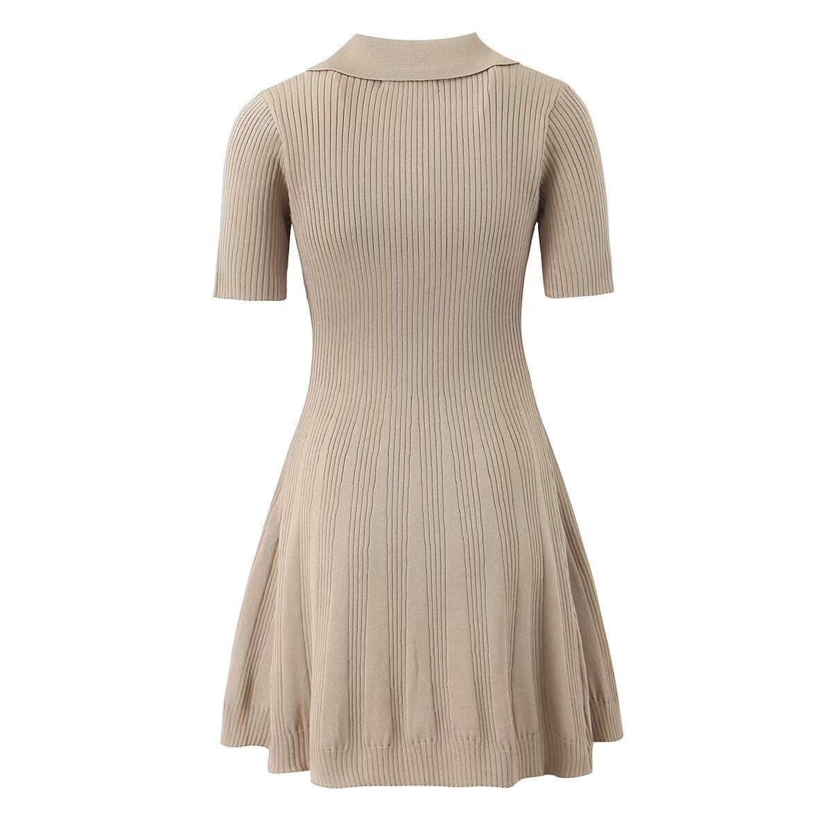 Spring Women Clothes Polo Collar Design Slim Fit Slimming Waist Trimming Knitted Short Sleeve Deep V Plunge neck Dress