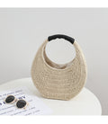 Woven Straw Crescent Handbag with Black Leather Handle - Image 2