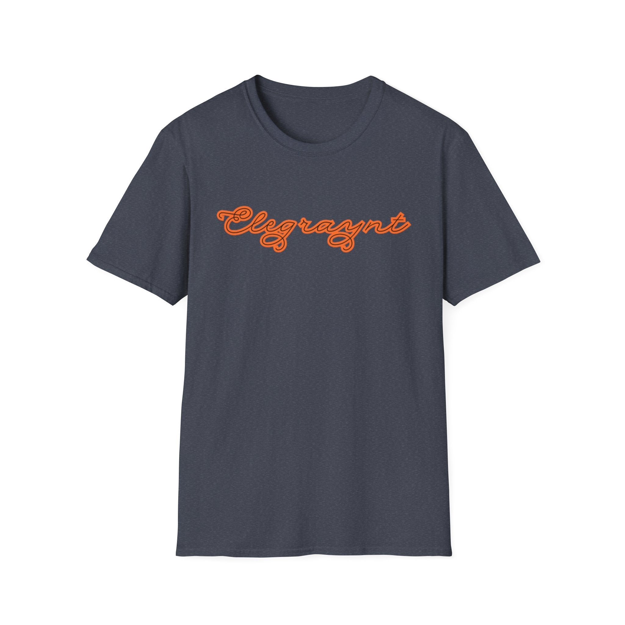 Unisex Softstyle Crewneck T-Shirt in Dark Heather Grey and Orange