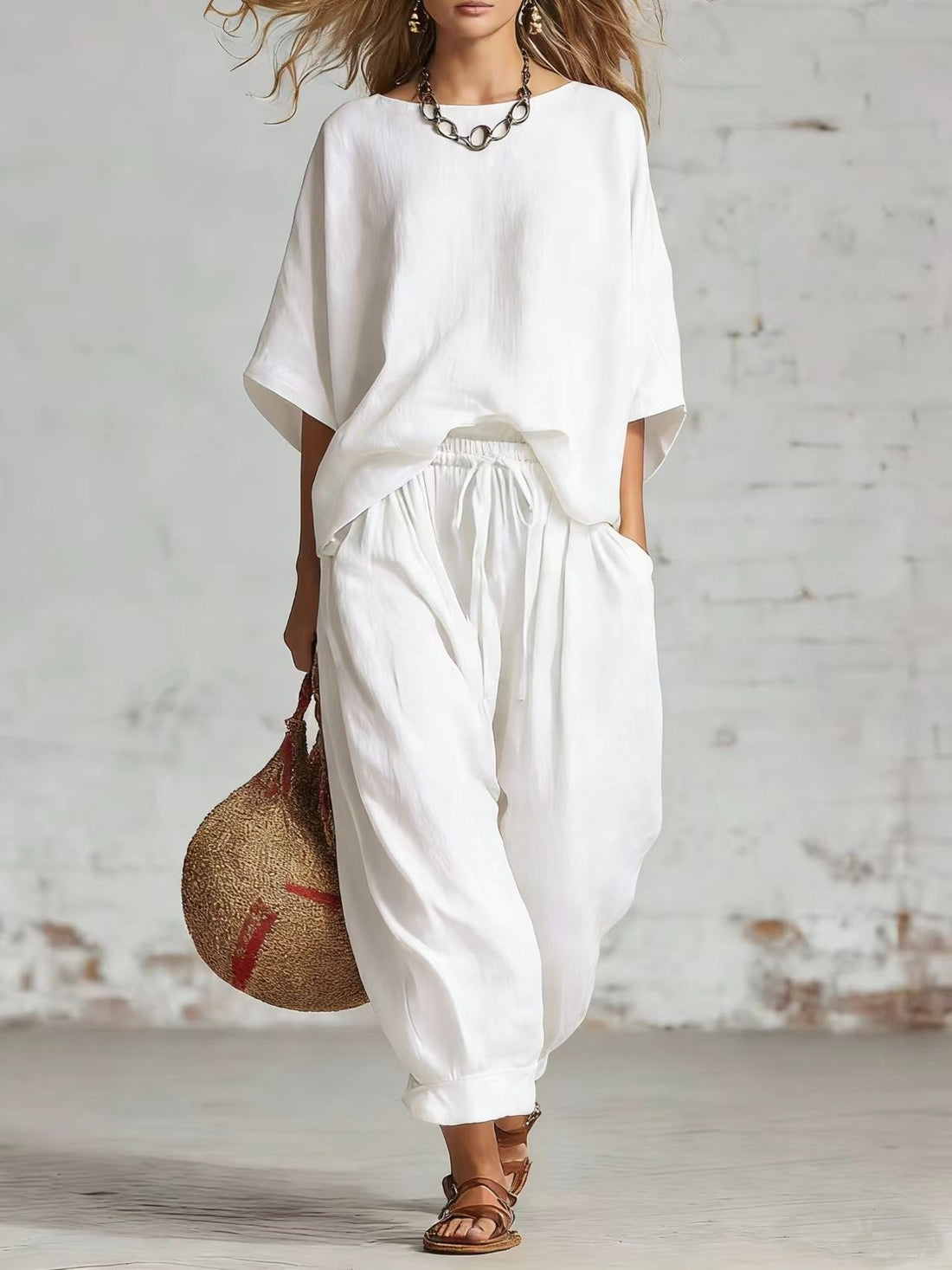 Women's Loose Casual Two-Piece Set T-Shirt and Drawstring Pants - Image 10