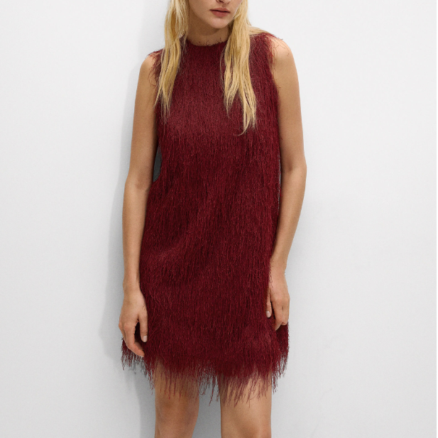 Women Clothing Simple Tassel Sleeveless with Lining Dress