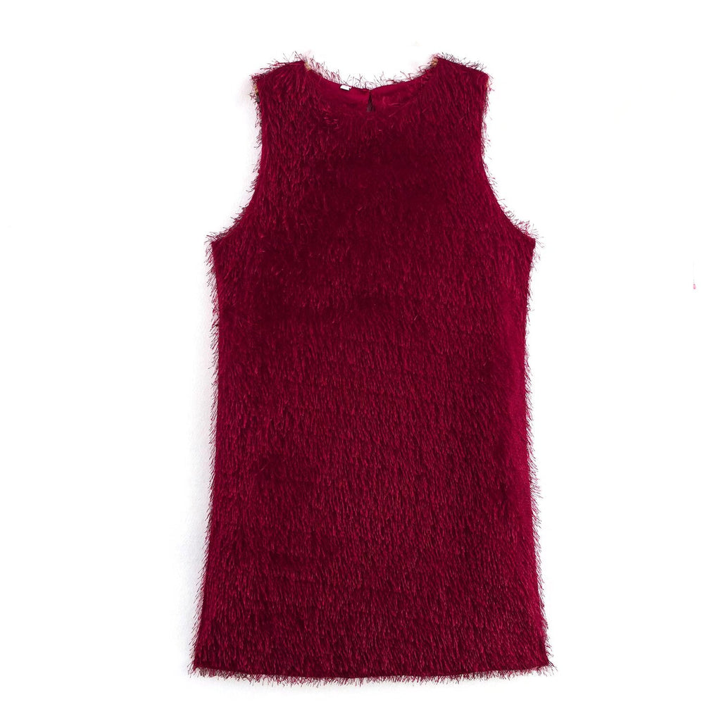 Women Clothing Simple Tassel Sleeveless with Lining Dress