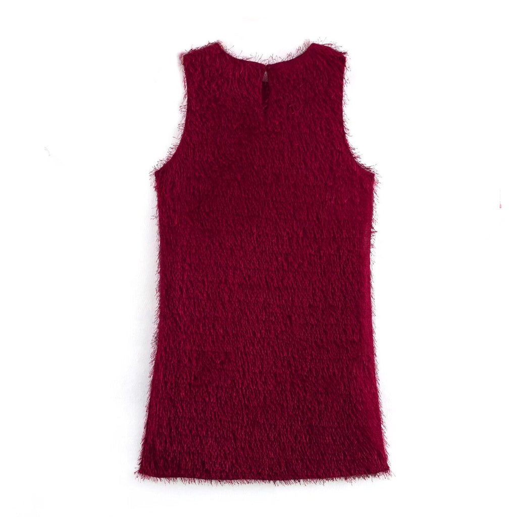 Women Clothing Simple Tassel Sleeveless with Lining Dress