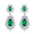 S925 Silver 8.8g 4.12ct Lab-Created Emerald Drop Earrings, 11x7mm & 6x4mm, Pair