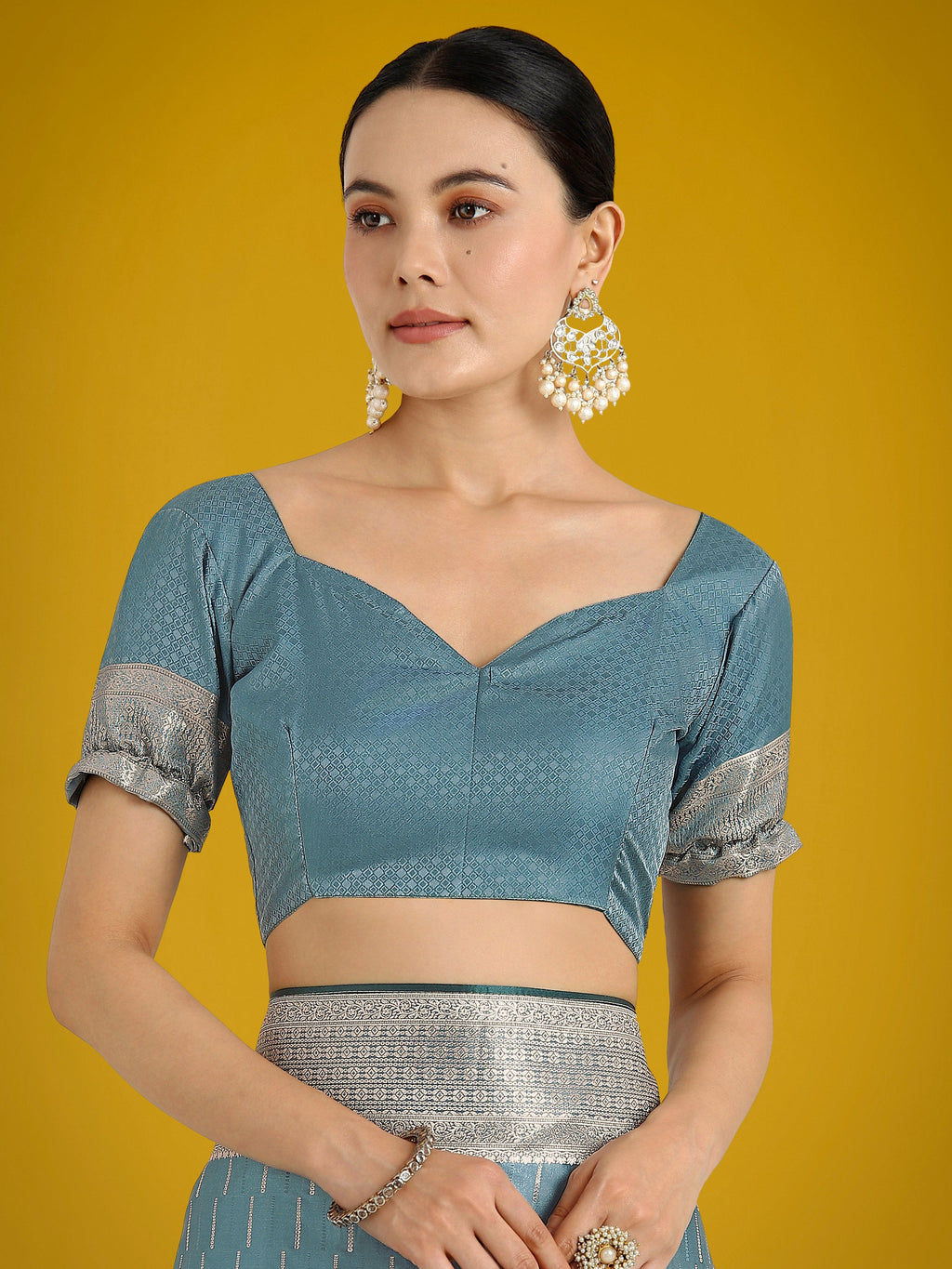Dusty Cyan Banarasi Satin Silk Saree with Elegant Zari Weaving