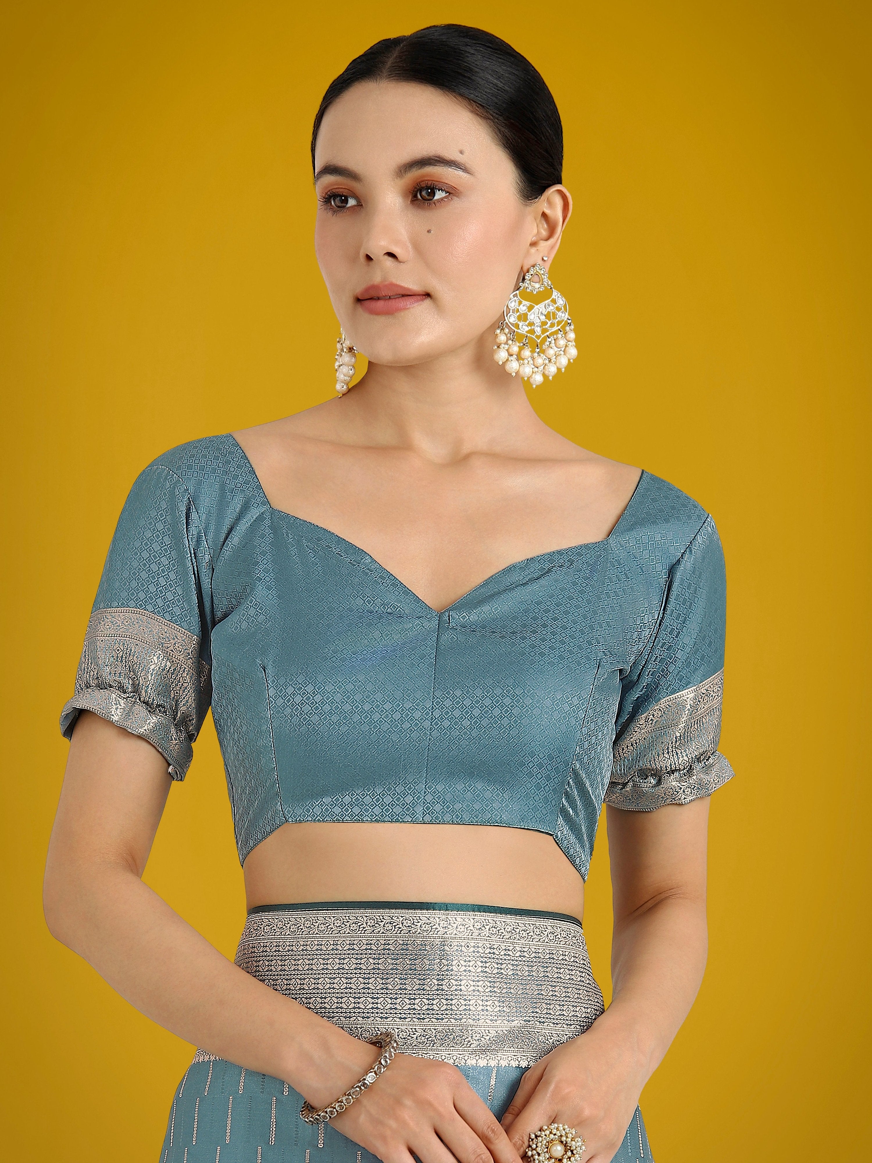 Dusty Cyan Banarasi Satin Silk Saree with Elegant Zari Weaving