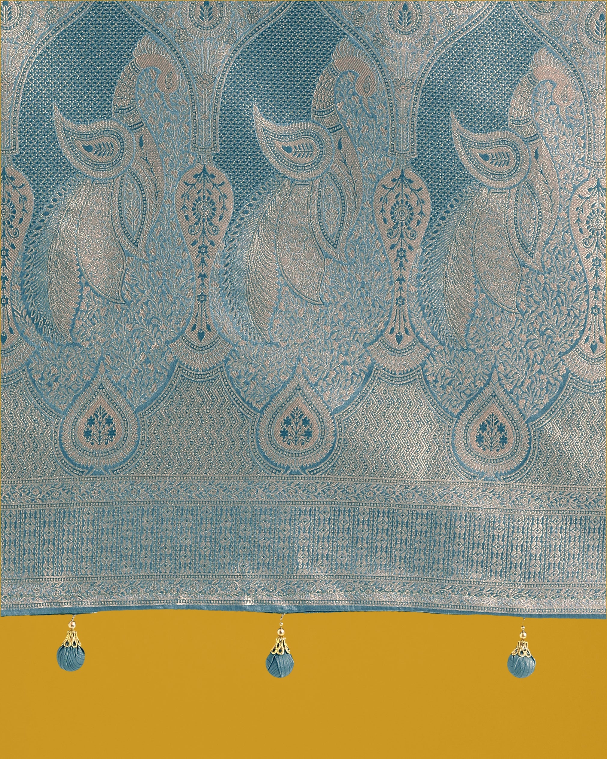 Dusty Cyan Banarasi Satin Silk Saree with Elegant Zari Weaving