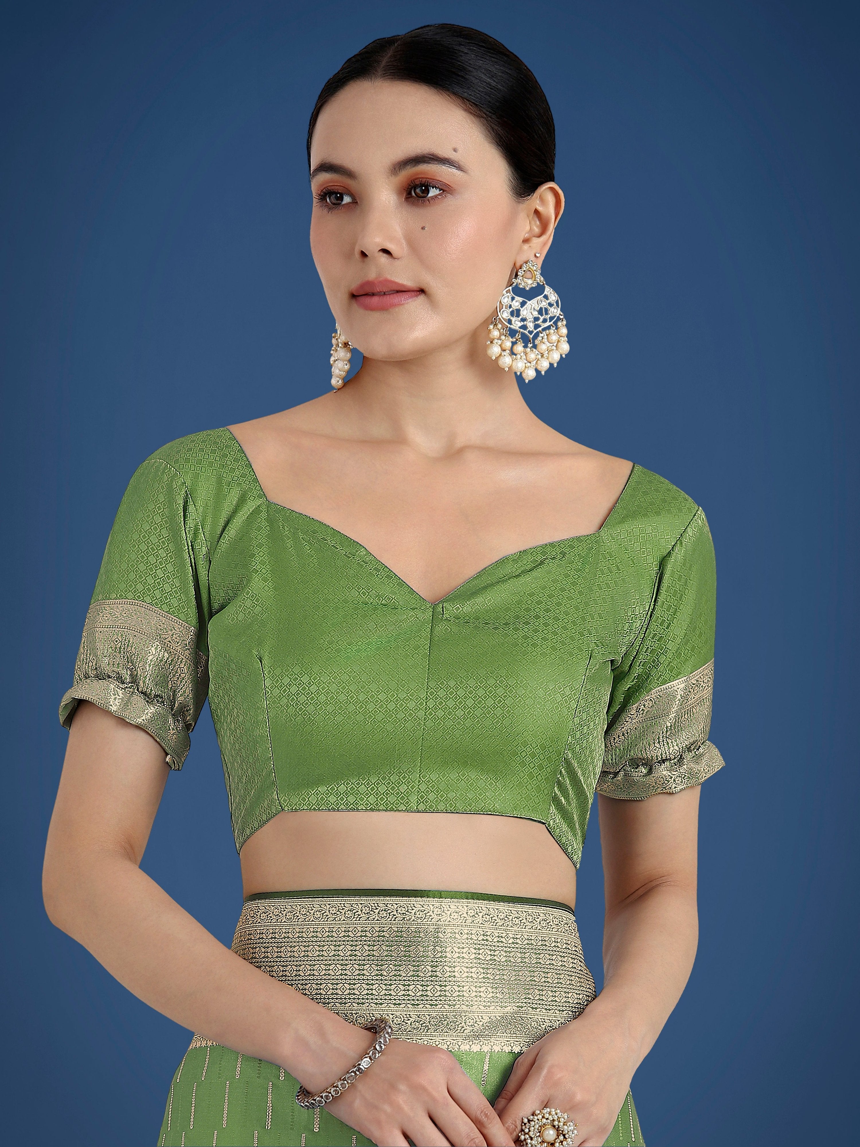 Dusty Green Banarasi Satin Silk Saree with Zari Weaving for Festivals
