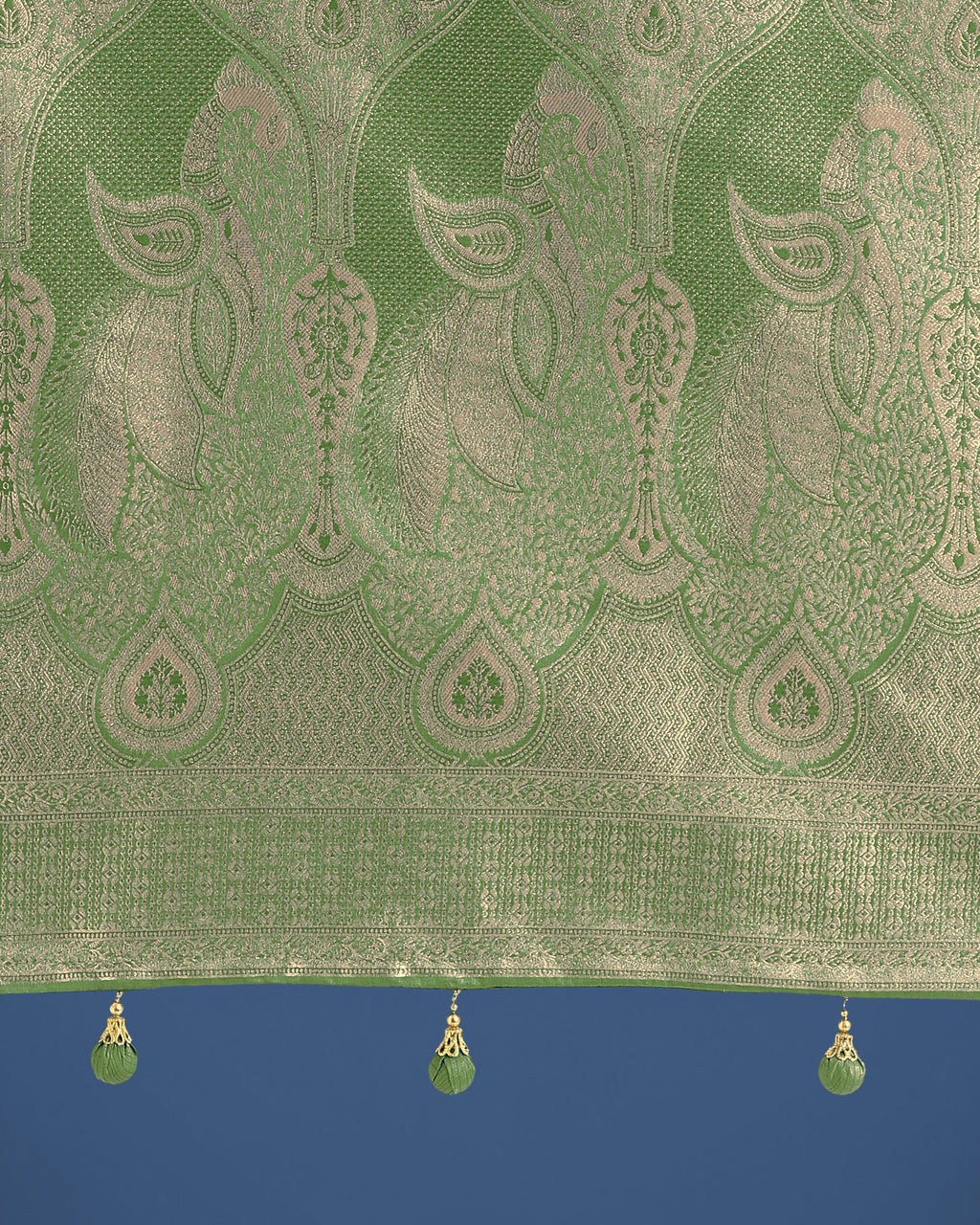 Dusty Green Banarasi Satin Silk Saree with Zari Weaving for Festivals