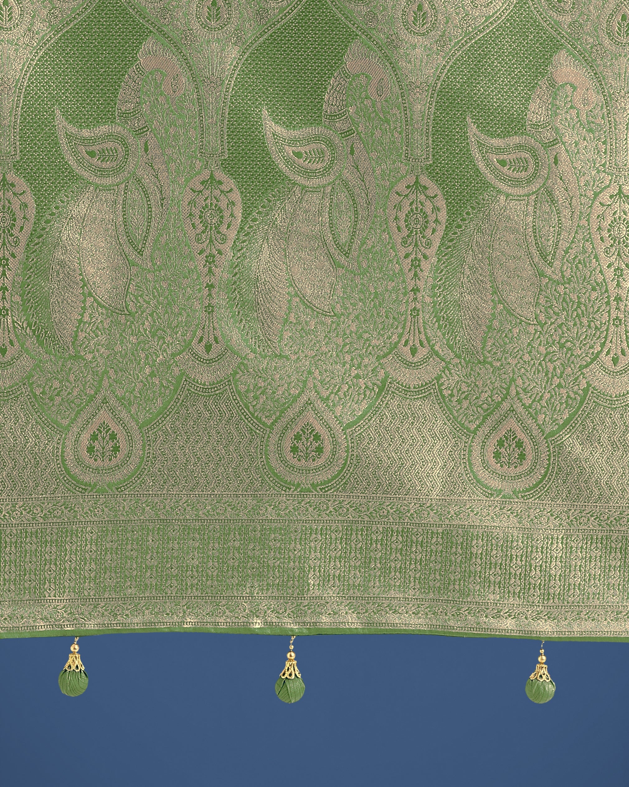 Dusty Green Banarasi Satin Silk Saree with Zari Weaving for Festivals