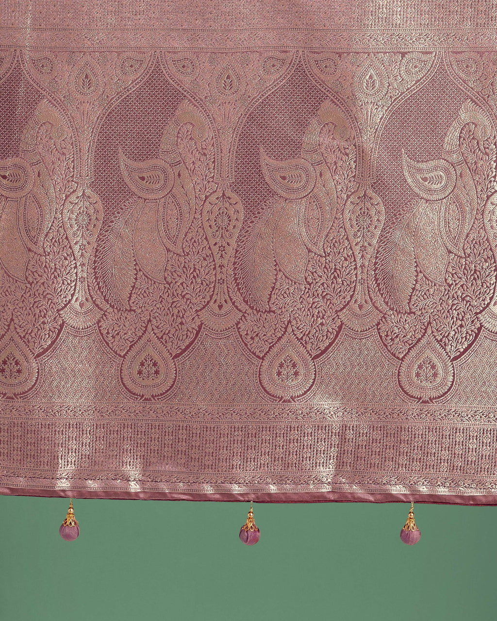Dusty Rose Pink Banarasi Satin Silk Saree with Zari Woven Border