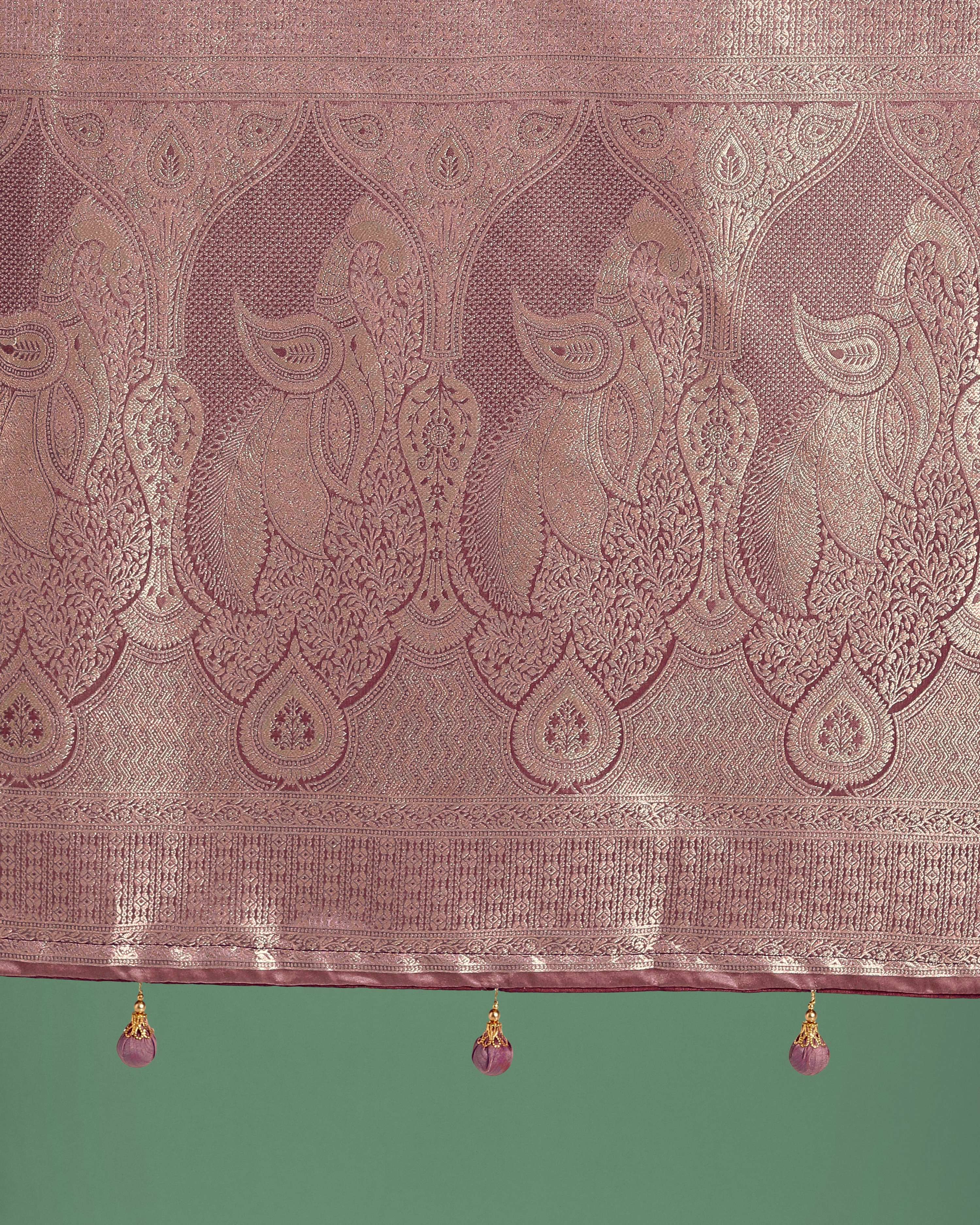Dusty Rose Pink Banarasi Satin Silk Saree with Zari Woven Border