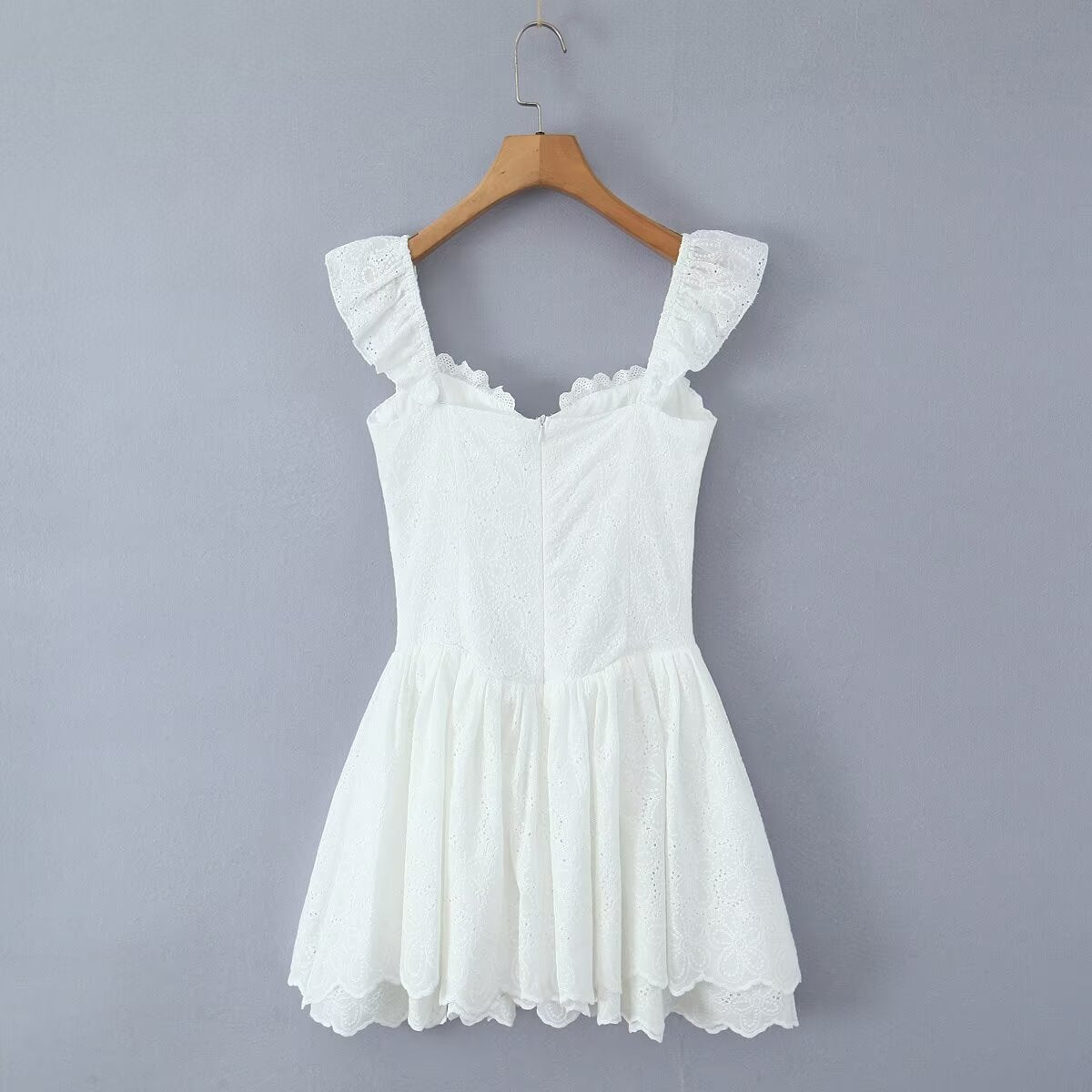 Sweet Sexy Lace Embroidered Suspender Puffy Chest Tied Slim Fit Mini Dress