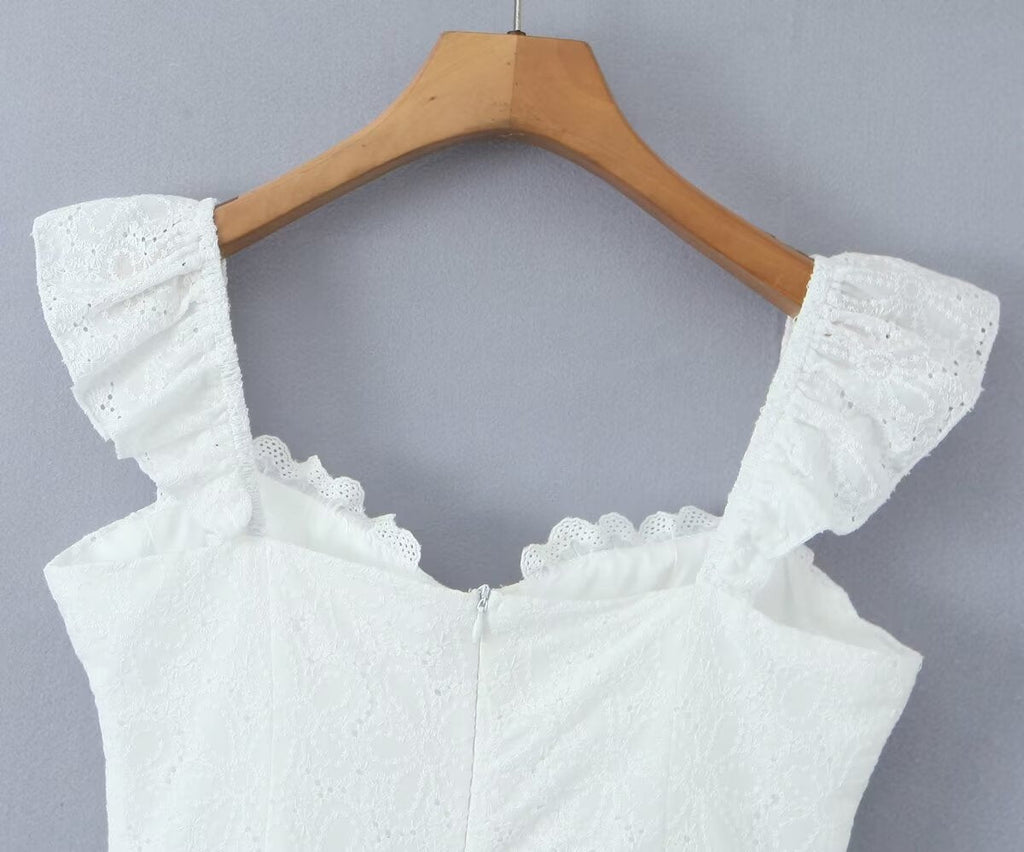 Sweet Sexy Lace Embroidered Suspender Puffy Chest Tied Slim Fit Mini Dress