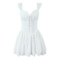 Sweet Sexy Lace Embroidered Suspender Puffy Chest Tied Slim Fit Mini Dress