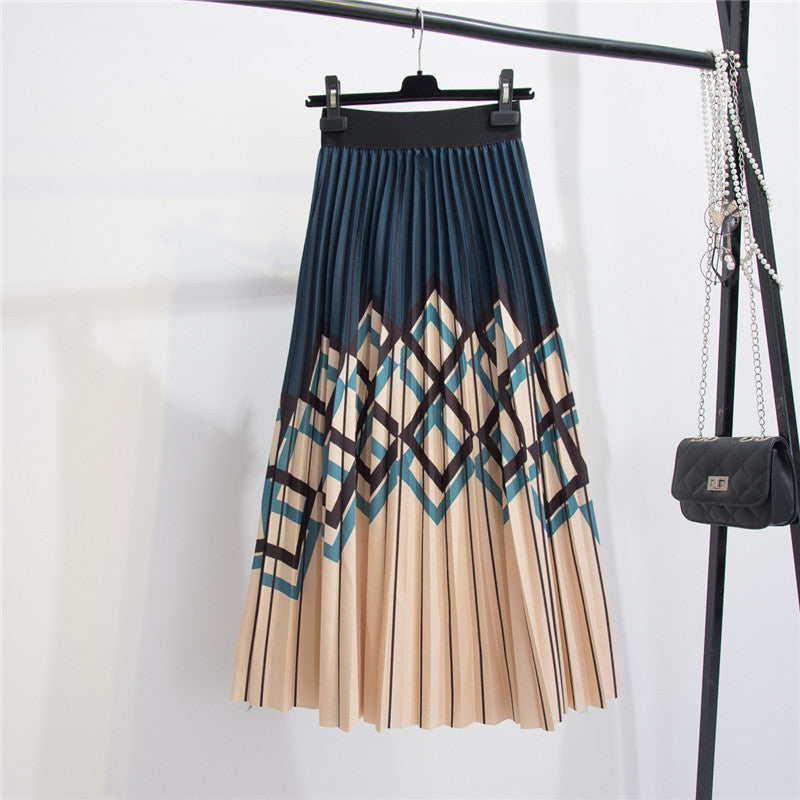 Women's Geometric Striped Pleated Skirt Modern Minimalist
