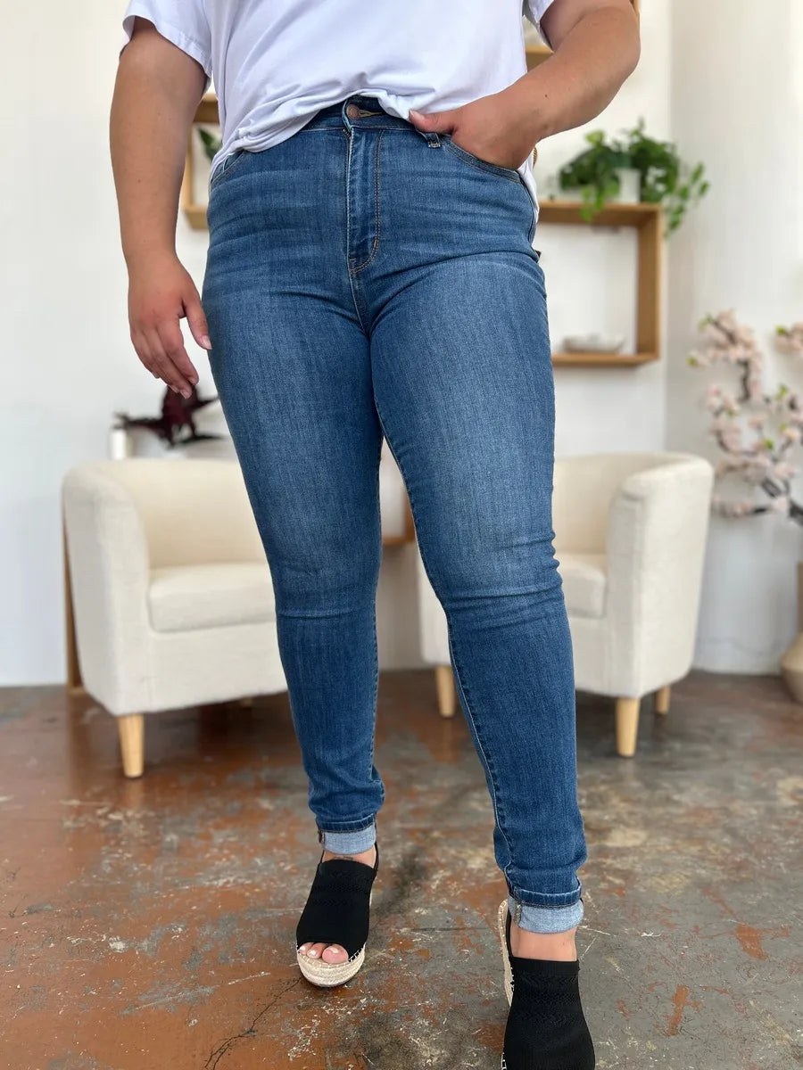Judy Blue Cuffed Hem Skinny Jeans | Trendy Slim Fit