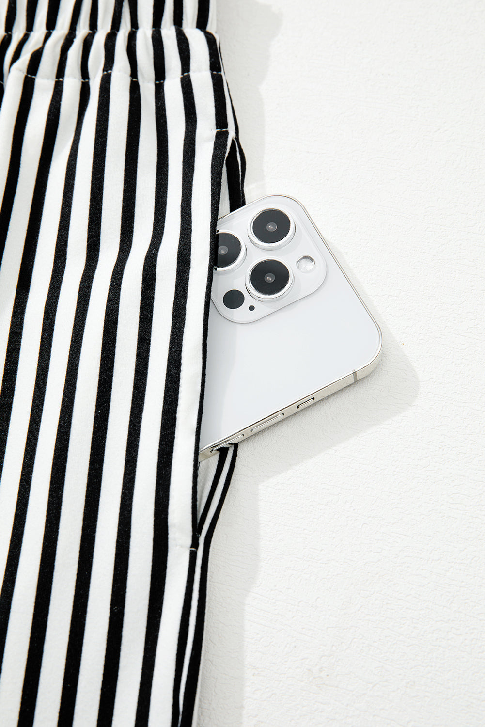 Black Striped Frill Knot Waist Decor Pants